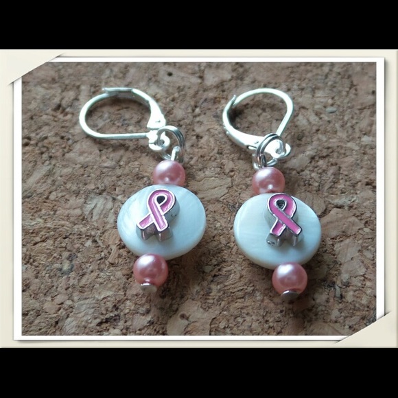 Breast Cancer Awareness Ribbon Earrings - Picture 1 of 2